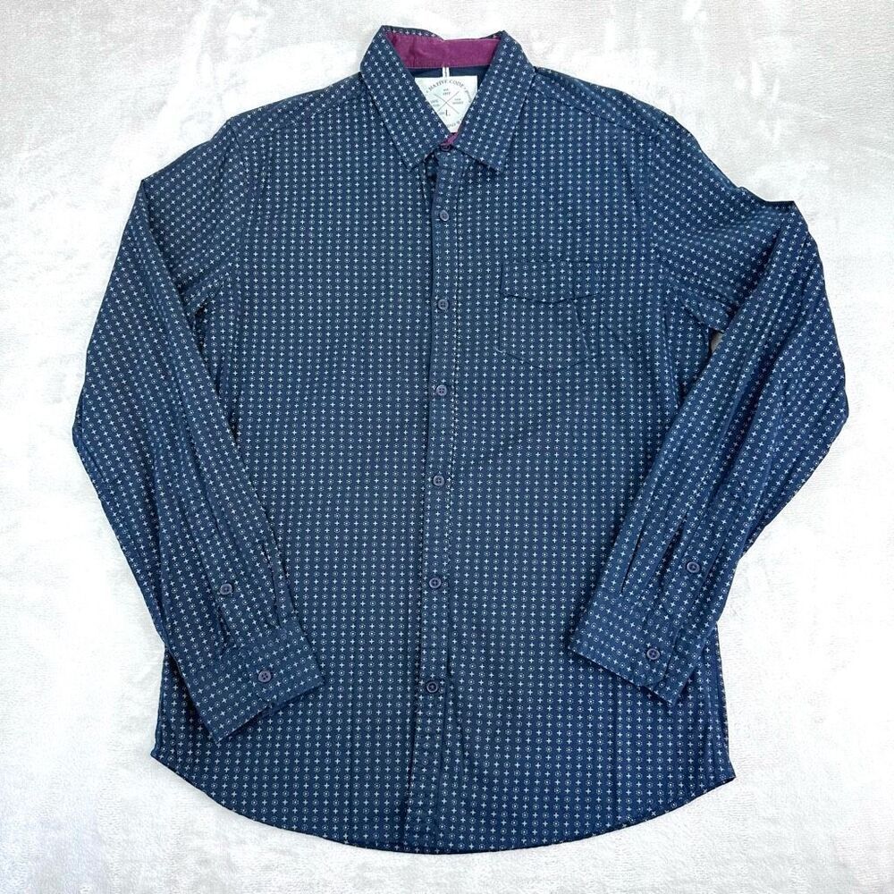 NATIVE CODE Shirt Mens Large‎ Blue Star All Over Long Sleeve Button Up